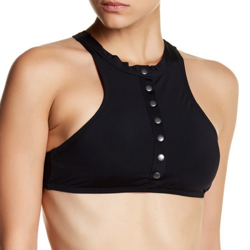 NWT Snap Front Bikini Top High Neck- Racer Back